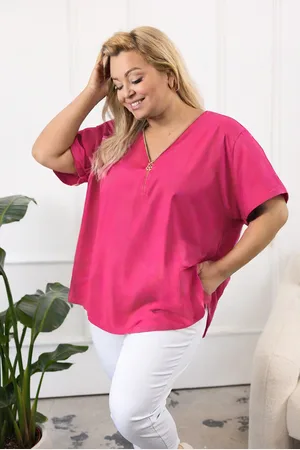 producent zagraniczny Tunika plus size bawełniana z zamkiem na dekolcie ( r. 48-56)