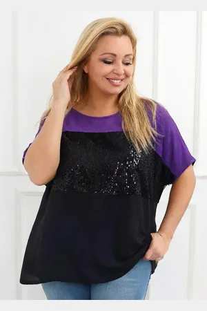 producent zagraniczny Tunika plus size z bawełny z cekinami na ukos ( r. 48-56)
