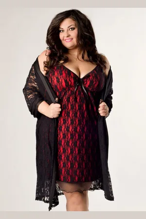 Producent Polski Don KOMPLET - Koszulka nocna plus size z koronką BIBI + koronkowy szlafrok plus size