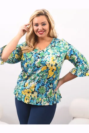 Producent Polski Don 100 % wiskoza - Tunika plus size FANTASY KWIATKI wiosna mod. M56557 ( r. 44-58)