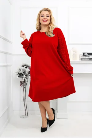 producent zagraniczny Sukienka plus size trapezowa z cekinowymi rękawami ( r. 50-56)