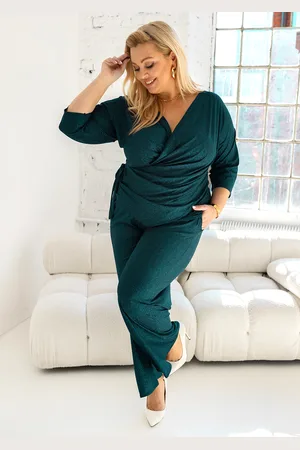 Producent Polski Don Komplet plus size spodnie + bluzka do wiązania BŁYSK ( r. 46-54)