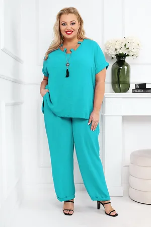 producent zagraniczny Komplet plus size - spodnie plus bluzka z wisiorkiem ( r. 48-54)