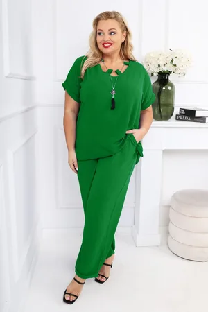 producent zagraniczny Komplet plus size - spodnie plus bluzka z wisiorkiem ( r. 48-54)