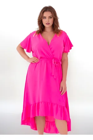 Producent Polski Don Asymetryczna sukienka plus size z falbankami Rhodio ( r. 44-54)