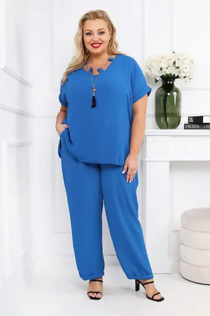 producent zagraniczny Komplet plus size - spodnie plus bluzka z wisiorkiem ( r. 48-54)