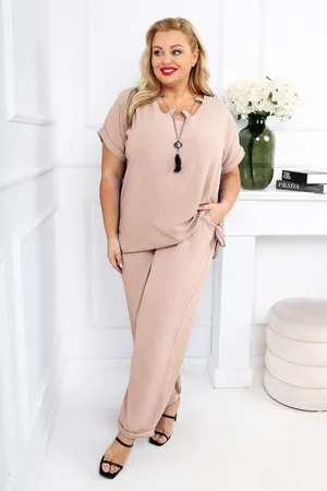 producent zagraniczny Komplet plus size - spodnie plus bluzka z wisiorkiem ( r. 48-54)