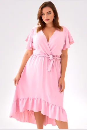 Producent Polski Don Asymetryczna sukienka plus size z falbankami Rhodio ( r. 44-54)