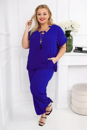 producent zagraniczny Komplet plus size - spodnie plus bluzka z wisiorkiem ( r. 48-54)