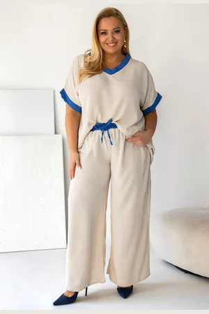 producent zagraniczny Komplet plus size z dekoltem V i lamówką ( r. 50-56)