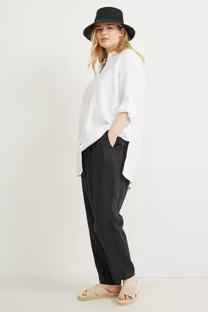 C&A Kobieta Spodnie Szerokie Nogawki - Spodnie lniane-średni stan-tapered fit, , Rozmiar: 46
