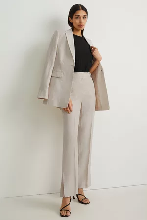 C&A Kobieta Proste Nogawki - Lniane spodnie biznesowe-wysoki stan-straight fit, , Rozmiar: 34