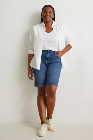 C&A Kobieta Z wysokim stanem - Szorty bermudy dżinsowe-wysoki stan-jog denim-LYCRA®, , Rozmiar: 46