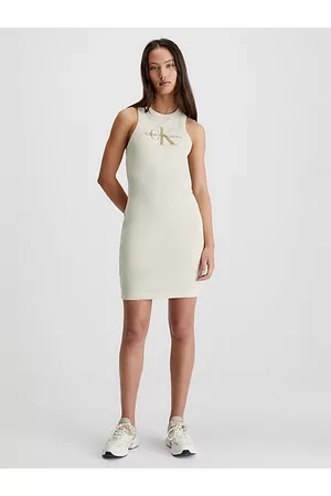 Calvin Klein Wąska ściągaczowa sukienka bez rękawów z monogramem