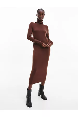 Calvin Klein Kobieta Długie - Dzianinowa sukienka z wełny merynosów