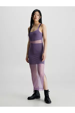 Calvin Klein Kobieta Sukienki Maxi - Sukienka maxi bez rękawów z prześwitującej siateczki