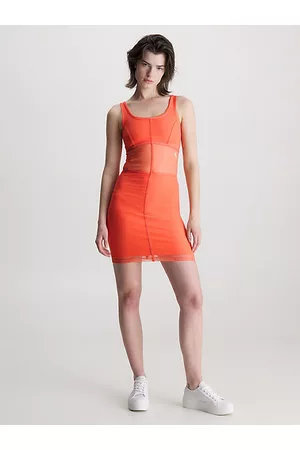 Calvin Klein Kobieta Sukienki bez rękawów - Dwuwarstwowa siateczkowa sukienka bez rękawów