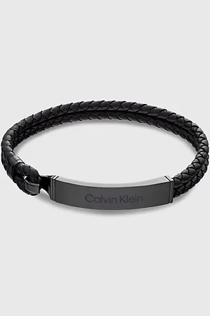 Calvin Klein Skórzana bransoletka z metalową plakietką z logo