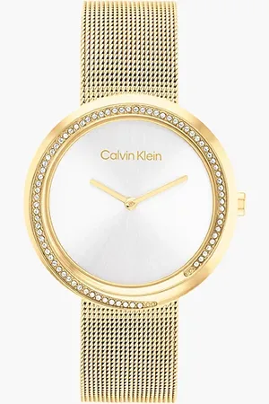 Calvin Klein Zegarek ze skręconą ramką i kryształkami