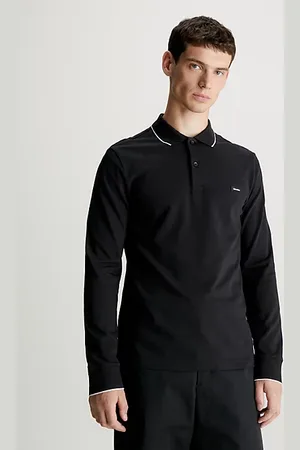 Calvin Klein Wąskia koszula polo z długim rękawem z piki ze stretchem
