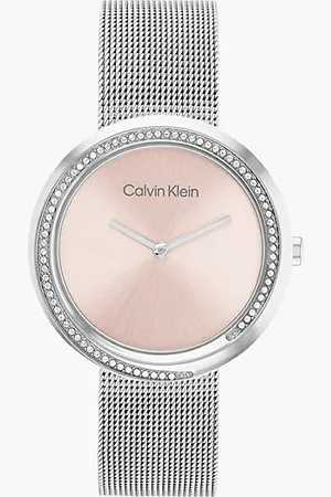 Calvin Klein Zegarek ze skręconą ramką i kryształkami