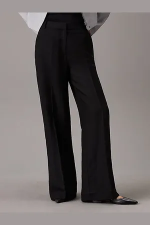 Calvin Klein Spodnie z mieszanki lnu z szerokimi nogawkami