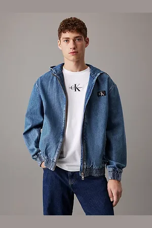 Calvin Klein Jeansowa kurtka na zamek z kapturem