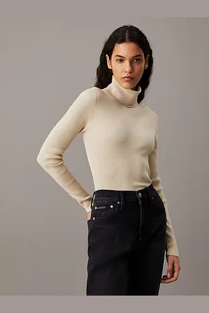 Calvin Klein Wąski sweter ściągaczowy z golfem