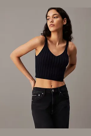 Calvin Klein Top bralette z powlekanej dzianiny bawełnianej