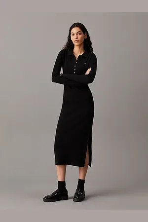Calvin Klein Długa sukienka polo z bawełny ściągaczowej