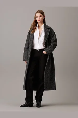 Calvin Klein Długi płaszcz z wełny melanżowej