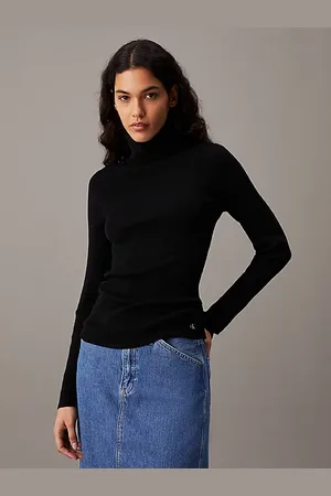 Calvin Klein Wąski sweter ściągaczowy z golfem