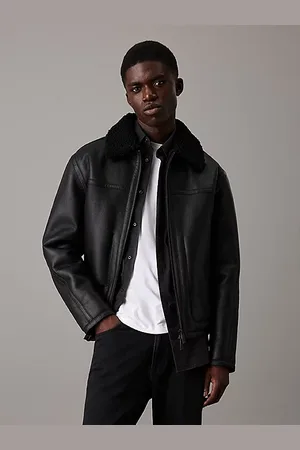 Calvin Klein Kurtka lotnicza ze skóry i wełny owczej