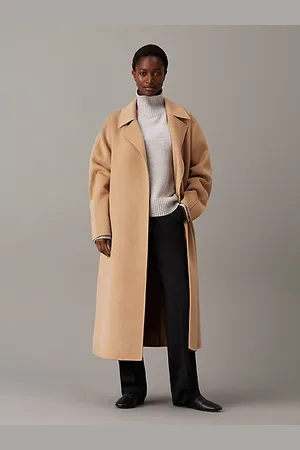 Calvin Klein Dwubarwny wełniany płaszcz kopertowy