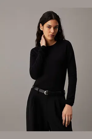 Calvin Klein Wąski sweter z bawełny z kaszmirem