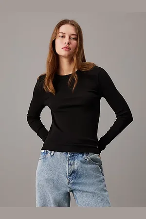 Calvin Klein Wąski prążkowany top z długim rękawem