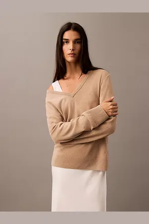 Calvin Klein Kaszmirowy sweter z dekoltem w serek