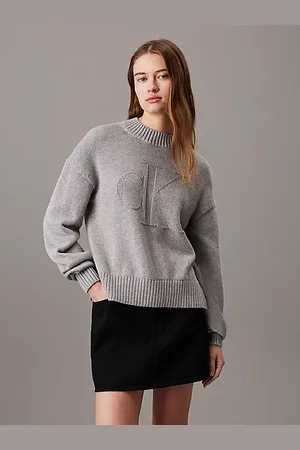 Calvin Klein Sweter z bawełny i wełny z monogramem