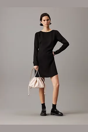 Calvin Klein Satynowa sukienka mini z żakardowym logo