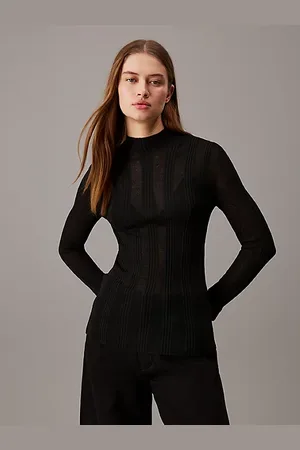 Calvin Klein Wąski sweter z otwartej koronki