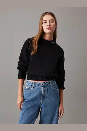 Calvin Klein Sweter ze stójką z logo z bawełny i wełny