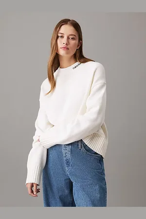 Calvin Klein Sweter ze stójką z logo z bawełny i wełny
