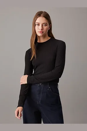 Calvin Klein Bluzka z długim rękawem z półprzeźroczystej dzianiny ściągaczowej