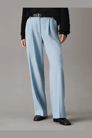 Calvin Klein Spodnie z szerokimi nogawkami z wełny ze stretchem
