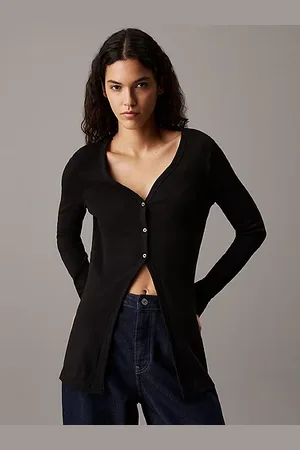 Calvin Klein Wąski prążkowany kardigan bawełniany