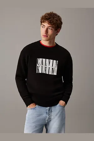 Calvin Klein Sweter bawełniany z logo ze wzorem intarsia