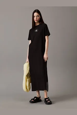 Calvin Klein Sukienka maxi typu T-shirt z bawełny ściągaczowej
