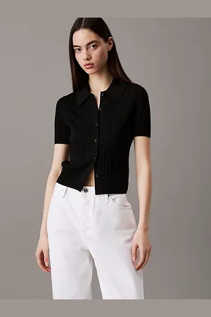 Calvin Klein Top polo o skróconym kroju z gładkiej dzianiny