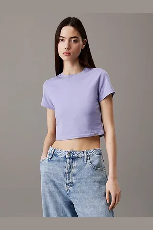 Calvin Klein T-shirt o skróconym kroju z bawełny ze streczem