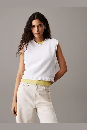 Calvin Klein Swobodny top z bawełnianej i lnianej dzianiny